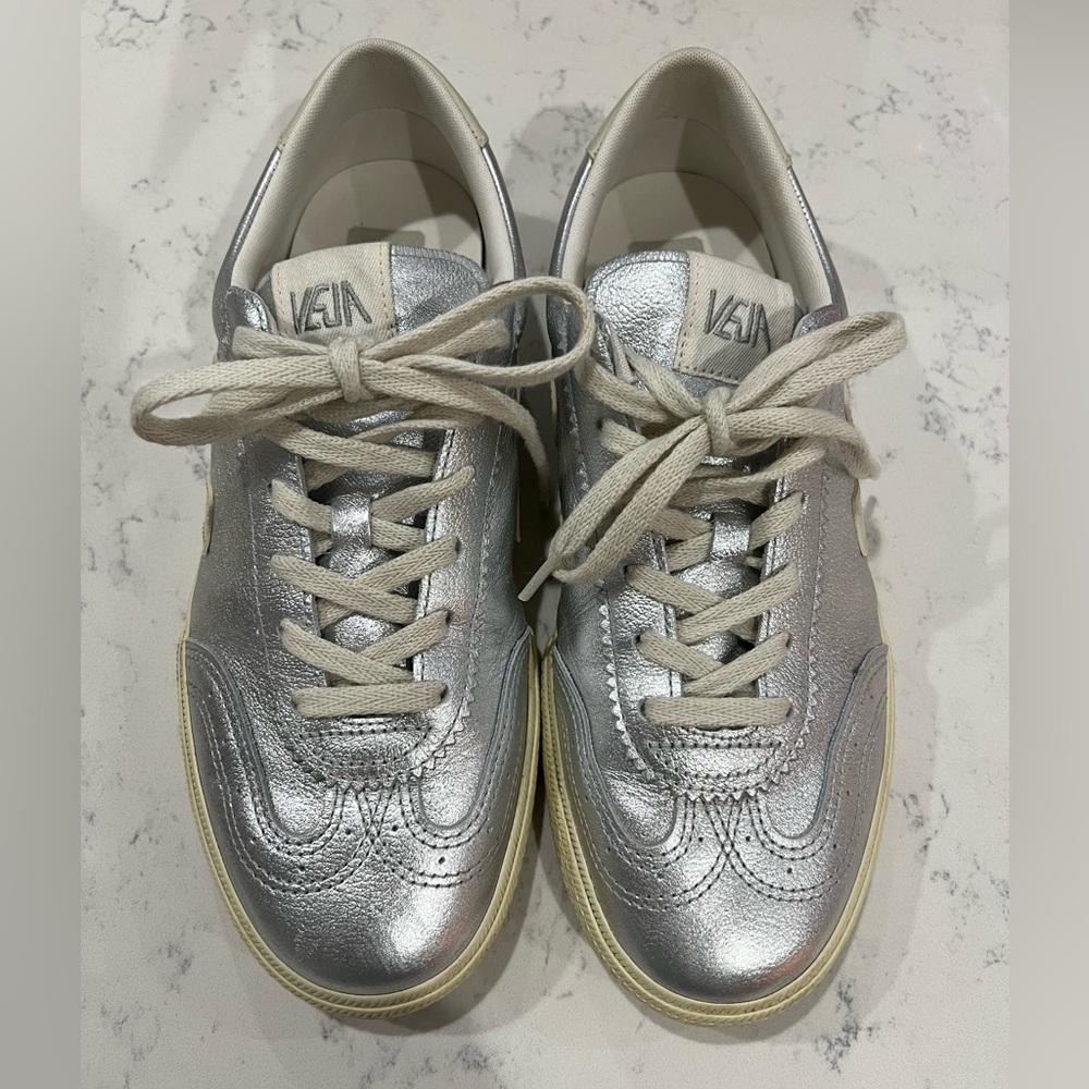 Veja Volley Silver Metallic Lace-Up Sneakers
